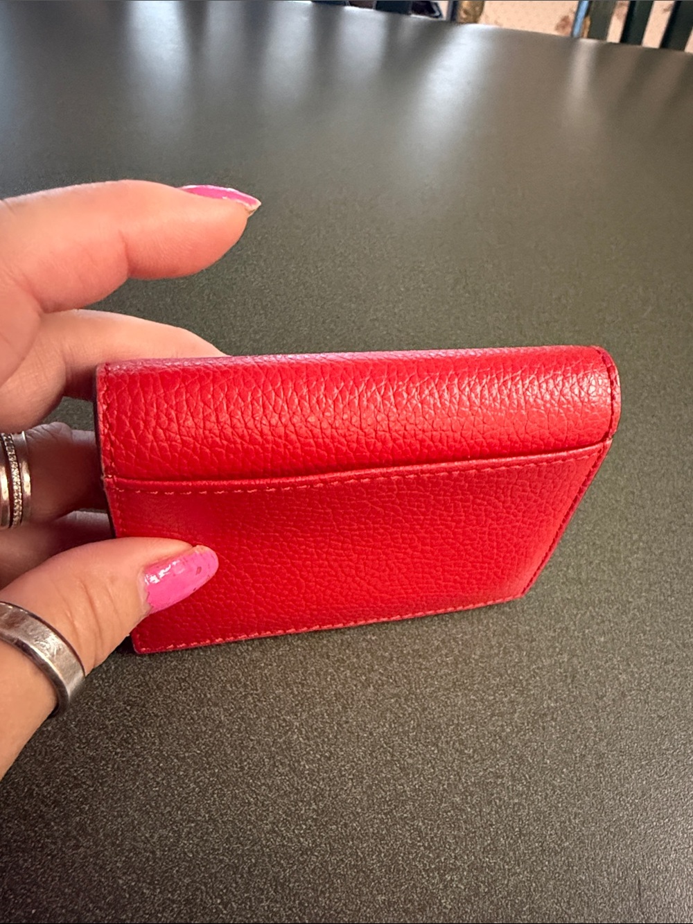 kate spade Red Pebbled Leather Card Case with Gold Logo - Picture 8 of 8